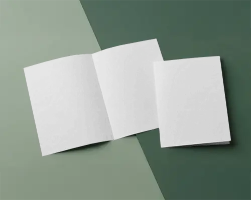 Modern Bifold Brochure Mockup On Dual Tone Green Surface With Editorial Style