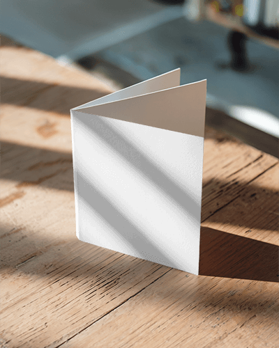 Outdoor Wooden Table Brochure Mockup Sunny Day Natural Lighting Professional Display