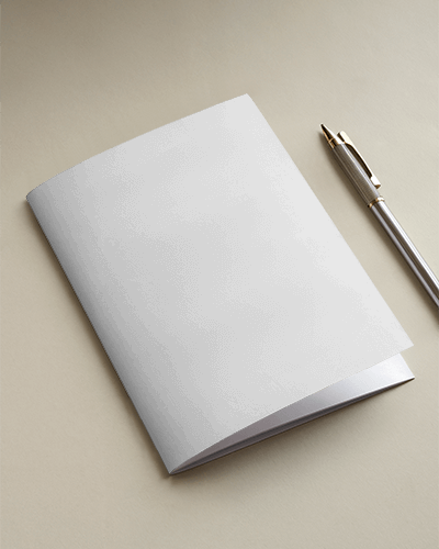 Cream Background Brochure Mockup Silver Pen Included Ideal For Professional Designs