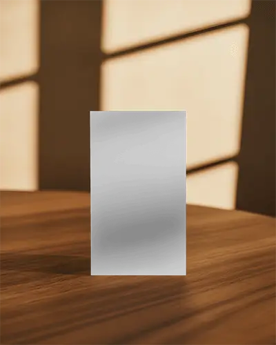 Professional Business Card Mockup Standing Upright On Wood Table With Window Shadow