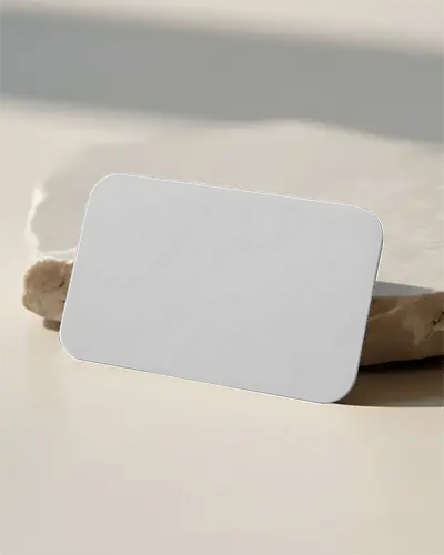 Premium Rounded Corner Business Card Mockup On Natural Stone Minimalist Workspace