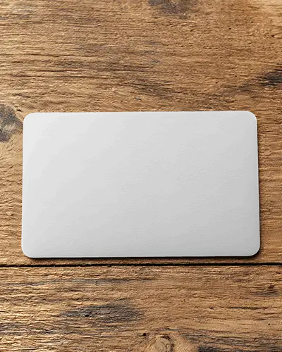 Rustic Wood Rounded Horizontal Business Card Mockup Top View On Natural Textured Wooden Surface
