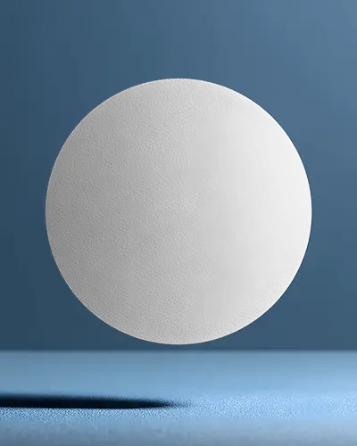 Floating Circle Business Card Mockup Minimalist Style On Blue Surface With Soft Shadow