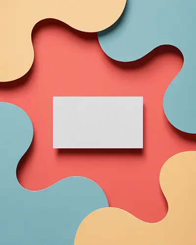 Colorful Paper Cut Business Card Mockup On Abstract Pastel Background With Creative Shapes