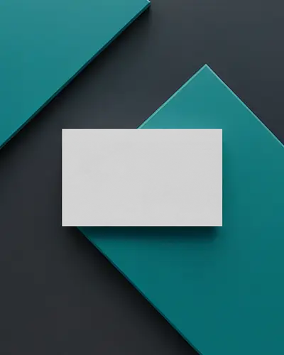 Modern Contrast Business Card Mockup Flat Layout On Teal And Dark Geometric Surfaces