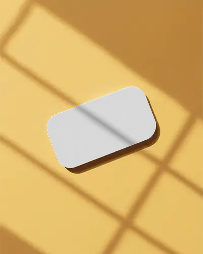 Sunny Shadow Rounded Business Card Mockup Rounded Rectangle On Yellow Surface With Window Light