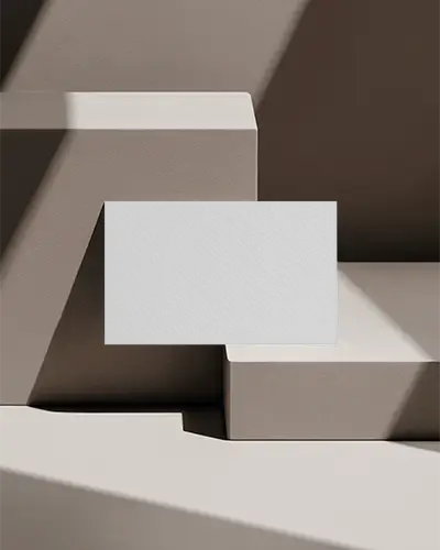 Abstract Stairs Horizontal Business Card Mockup Floating On Geometric Cube Steps