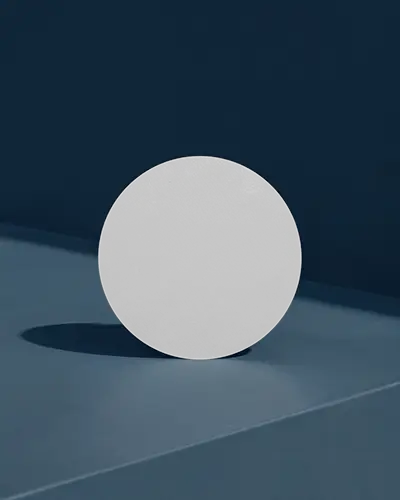 Bold Circle Business Card Mockup Round Card Standing On Blue Surface With Shadow Contrast