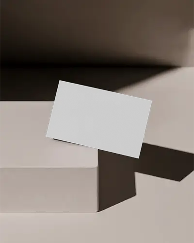 Minimal Blocks Business Card Mockup Angled Card Leaning Against Soft Beige Cube Shapes