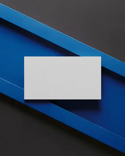 Bold Blue Stripes Horizontal Business Card Mockup On Geometric Black And Blue Background