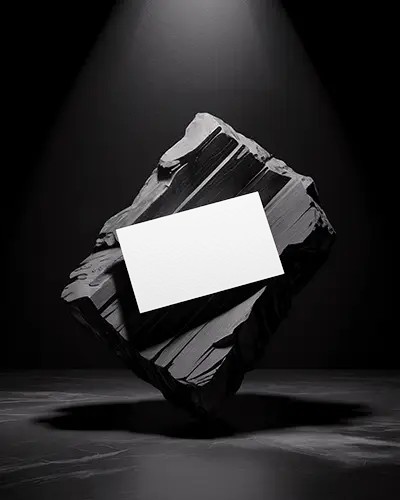 Potlight Stone Horizontal Business Card Mockup Floating Card On Rough Dark Rock Surface
