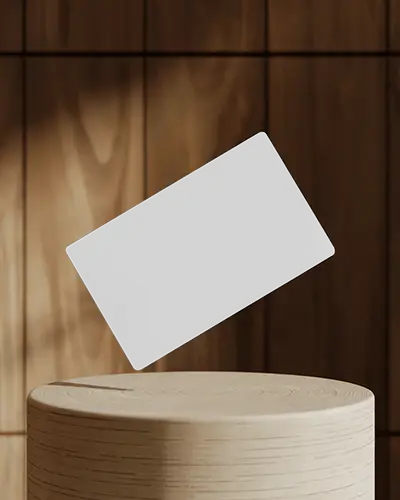 Wooden Podium Floating Business Card Mockup Elegant Natural Light Presentation