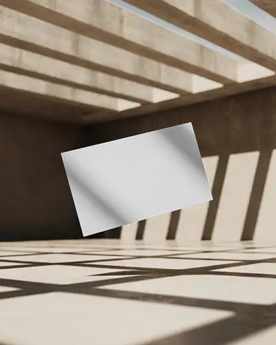 Open Ceiling Shadow Business Card Mockup Floating In Sunlit Architectural Space