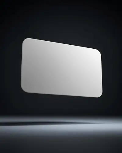 Floating Rounded Horizontal Business Card Mockup In Dark Studio With Dramatic Lighting Effect