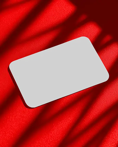Red Surface Rounded Horizontal Business Card Mockup With Dramatic Shadows And Rounded Corners
