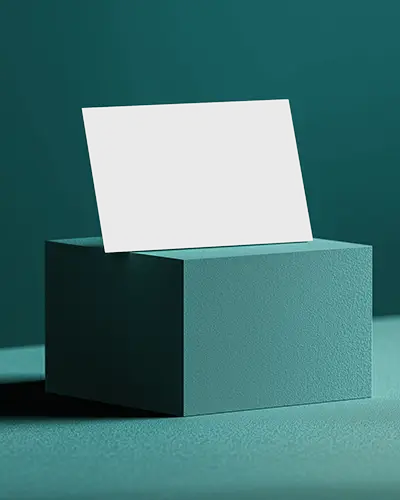 Teal Podium Horizontal Business Card Mockup With Geometric Shadows And Clean Composition