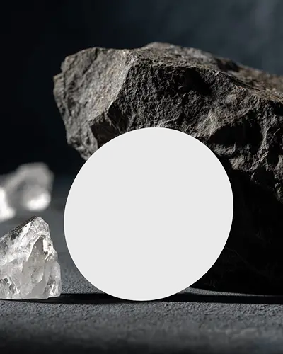 Circle Business Card Mockup Against Natural Stones And Crystal Decor Elements