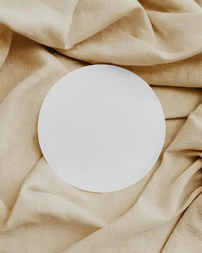 Beige Fabric Surface Round Business Card Mockup Soft Texture With Natural Light