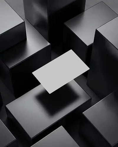 Glossy Black Podium Floating Business Card Mockup Modern Luxury Dark Background