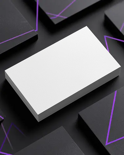 Sleek Black Surface Stacked Business Card Mockup With Purple Neon Lines Modern And Stylish Layout