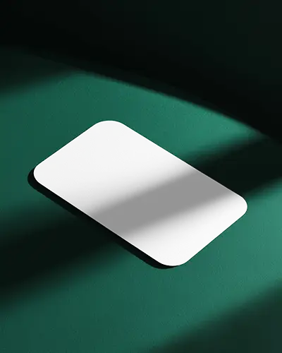 Green Surface Rounded Business Card Mockup With Soft Shadows Minimal Studio Lighting Design