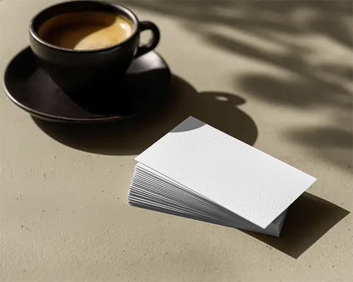 High Quality Realistic Business Card Mockup With Natural Light And Relaxed Coffee Setting