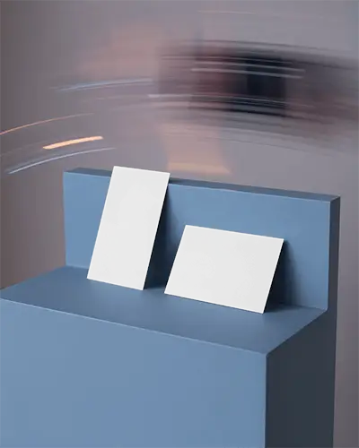 Sleek Vertical And Horizontal Business Card Mockup On Solid Block With Soft Focus