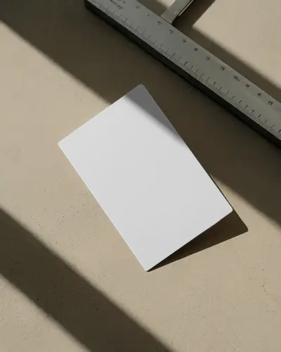Ruler Measuring Tool Business Card Mockup On Stone Surface With Angled Shadows