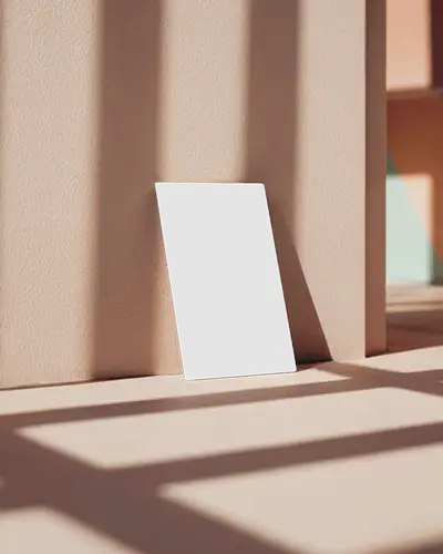 Sunlit Peach Wall Business Card Mockup Modern Architecture Shadows Minimal Display