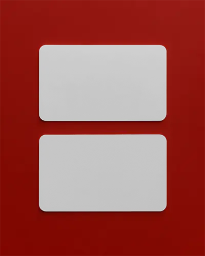 Double Layout Business Card Mockup Side By Side On Red Surface Modern Display