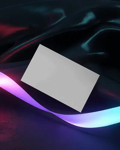 Neon Light Wave Business Card Mockup On Dark Surface With Satin Texture Style