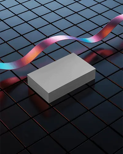 Futuristic Grid Business Card Mockup With Neon Wave And Glossy 3d Floor Tiles