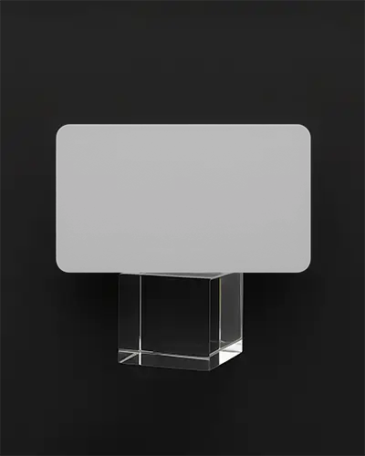 Transparent Cube Stand Rounded Business Card Mockup On Black Background Luxury Display