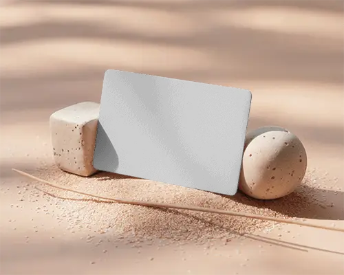 Blank Soft Textured Business Card Mockup With Rounded Corners On Natural Powdery Surface