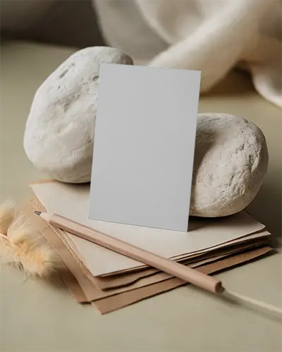 Minimalist Earth Toned Business Card Mockup With Organic Texture And Pencil Accessory