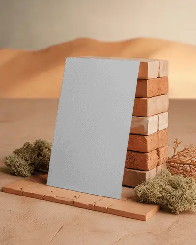 Vertical Business Card Mockup On Textured Surface With Organic Elements And Earthy Toned Bricks