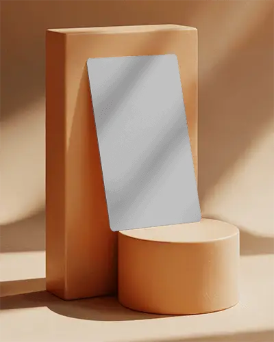 Minimalistic Vertical Business Card Mockup On Modern Geometric Stands Background