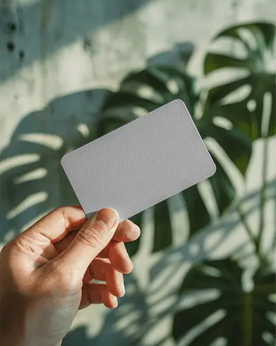 Sunlit Leaf Shadow Business Card Mockup With Organic Outdoor Aesthetic And Depth