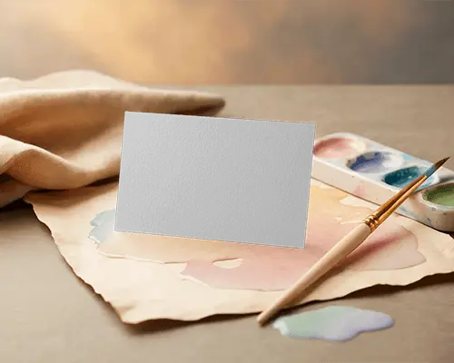 Artistic Watercolor Business Card Mockup With Brush And Pastel Creative Setup