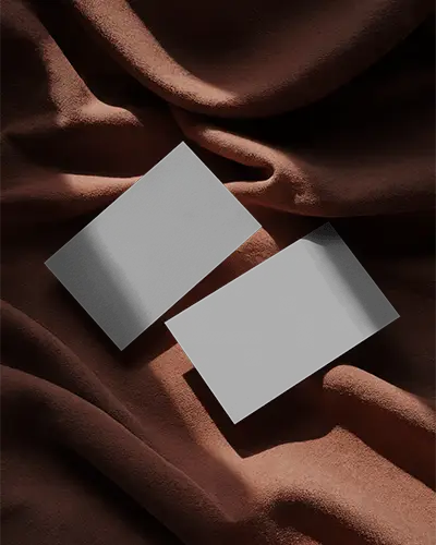 Warm Fabric Dual Horizontal Business Card Mockup With Soft Draped Textures And Moody Lighting