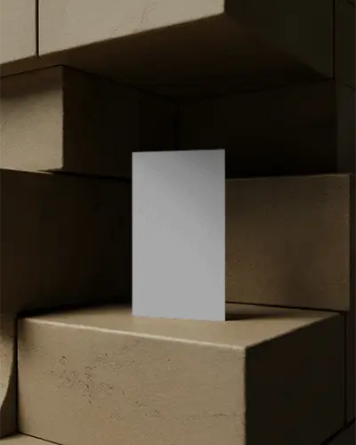 Minimalistic Vertical Business Card Mockup On Textured Stone Block For Branding Presentation