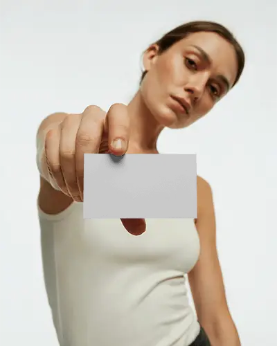 Woman Holding Blank Business Card Mockup For Branding And Marketing Presentation Projects