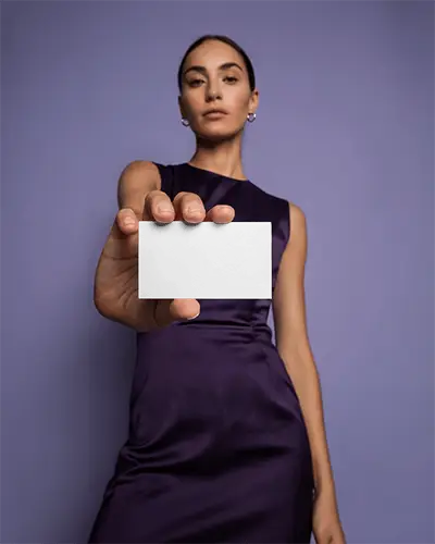 Woman Holding Blank Business Card Mockup For Branding Presentation And Marketing Use