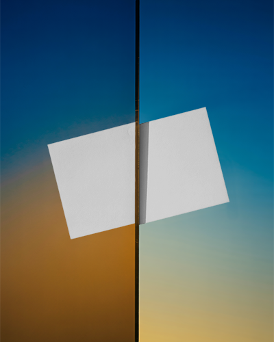 Business Card Mockup On Reflective Surface With Split Gradient Background For Branding