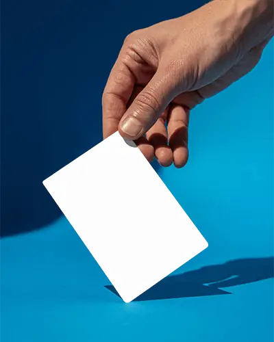 Clean Minimalist Blank Business Card Mockup In Hand Against Solid Background Perfect For Design