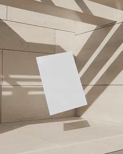 Stone Wall Floating Vertical Business Card Mockup Sunlit Architectural Shadows Minimal