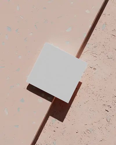 Terrazzo Stone Surface Square Business Card Mockup Stylish Flatlay With Shadows