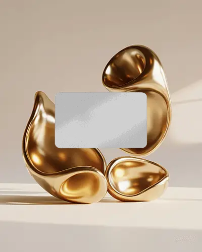 luxury-business-rounded-card-mockup-floating-above-golden-sculptural-shapes-in-studio-light