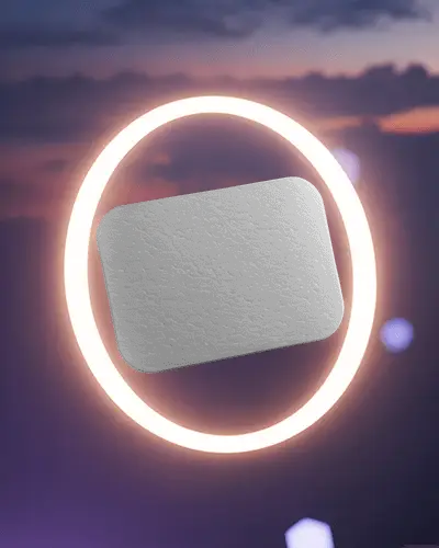rounded-business-card-mockup-floating-in-glowing-ring-against-dreamy-dusk-sky-backdrop