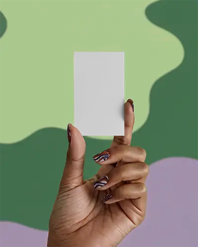 Premium Quality Business Card Mockup In Hand With Creative Abstract Backdrop